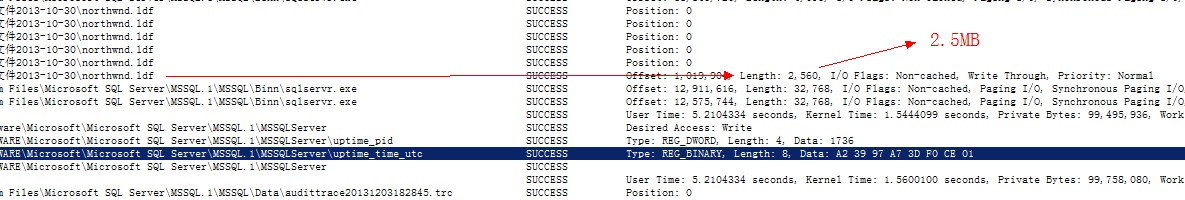 用Process Monitor来监视SQLSERVER的logwrite大小